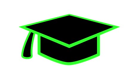 mortarboard hat education icon symbol in and out animation green