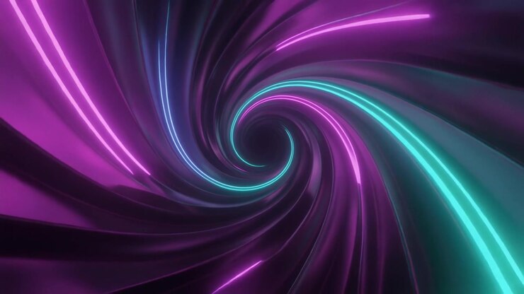 Abstract 3D Spiral Tunnel with Glowing Neon Purple and Cyan Lights