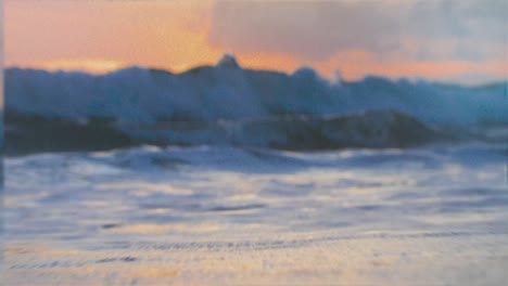 sunset waves and historic building