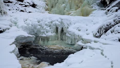 flowing and freezing waterfall on river homla in norway
