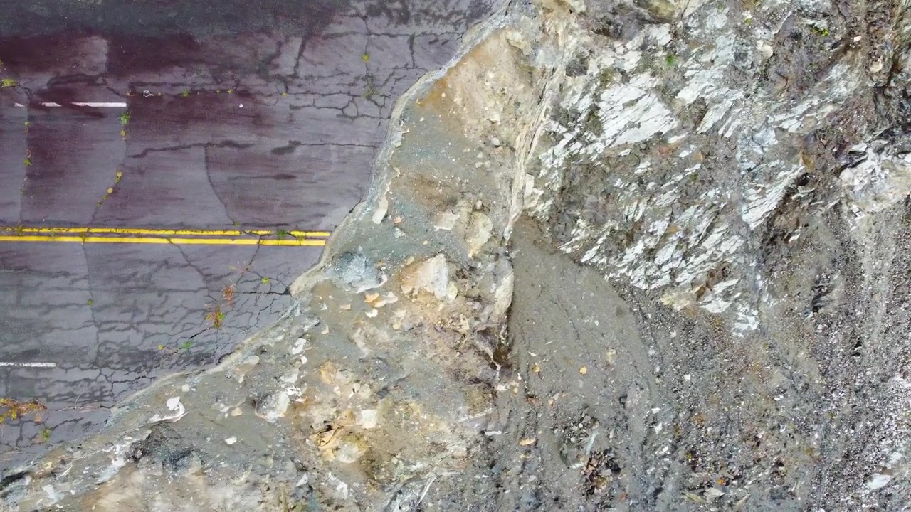 Top view of abandoned highway area due to landslide in Val-des-Sources, Danville, Québec, Canada.