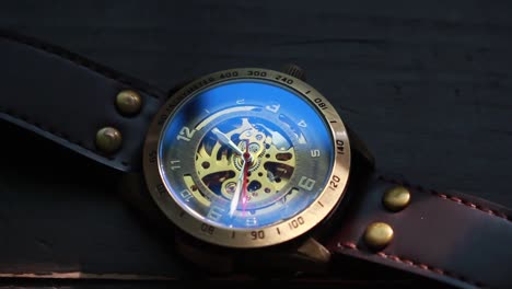 Close-Up-Time-Lapse-Of-A-Steampunk-Wrist-Watch