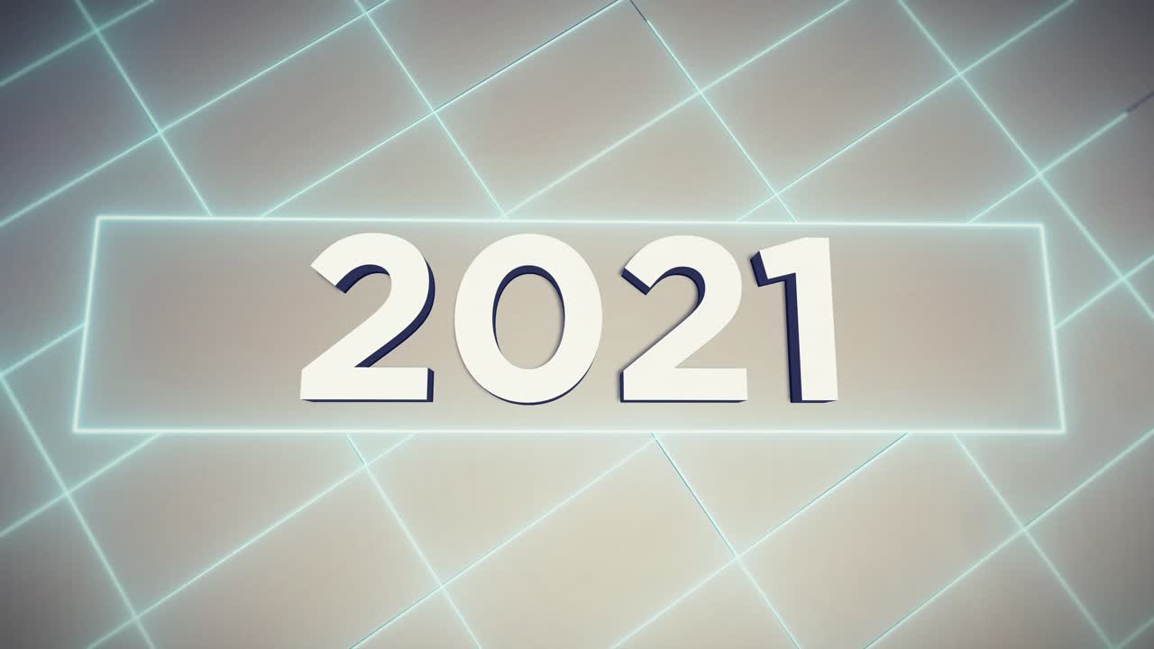 "2021" - texto enmarcado - blanco - fondo futurista
