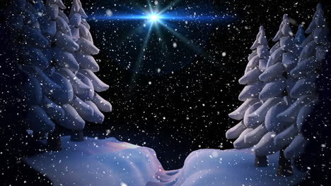 animation of winter scenery with fir trees on black background