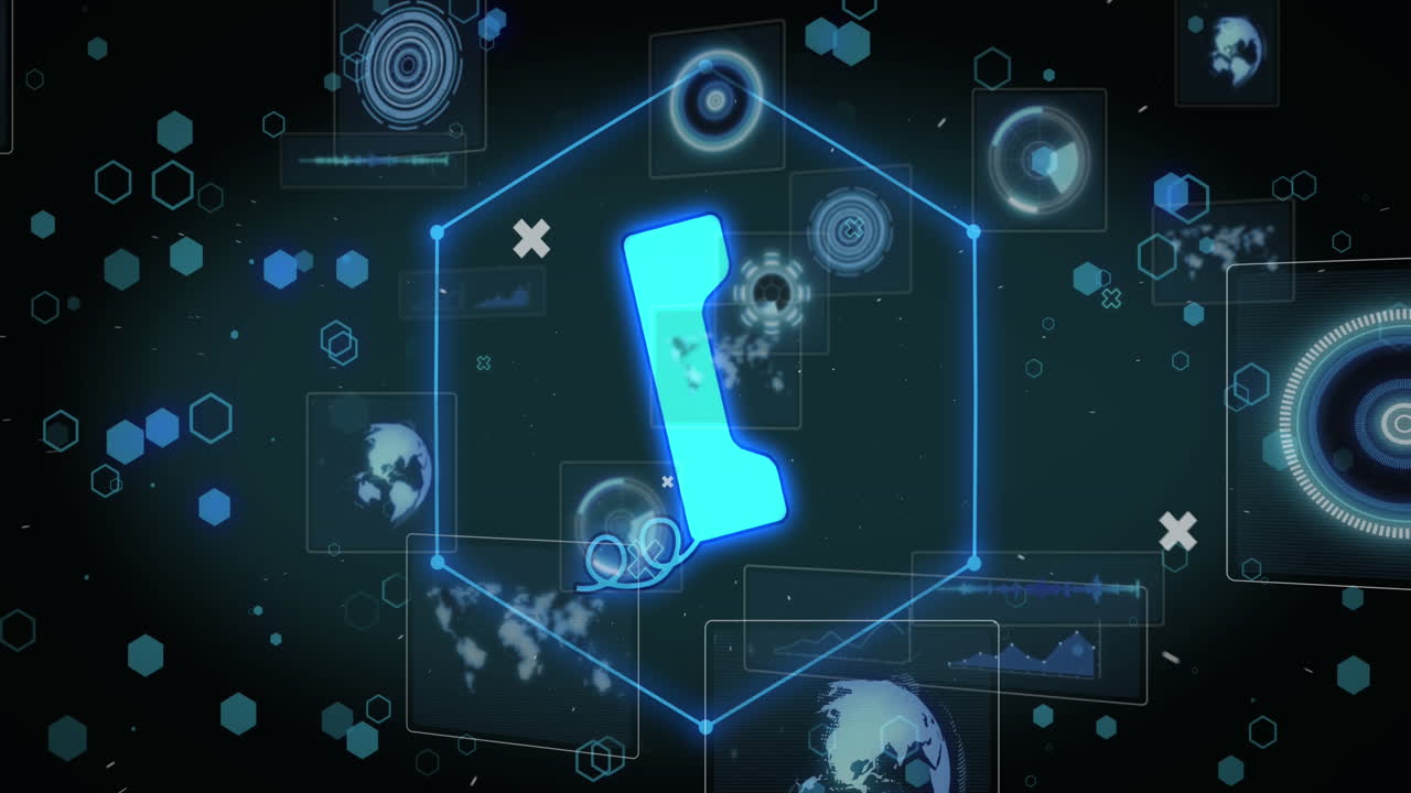 검은색 배경에 아이콘으로 데이터 처리의 애니메이션