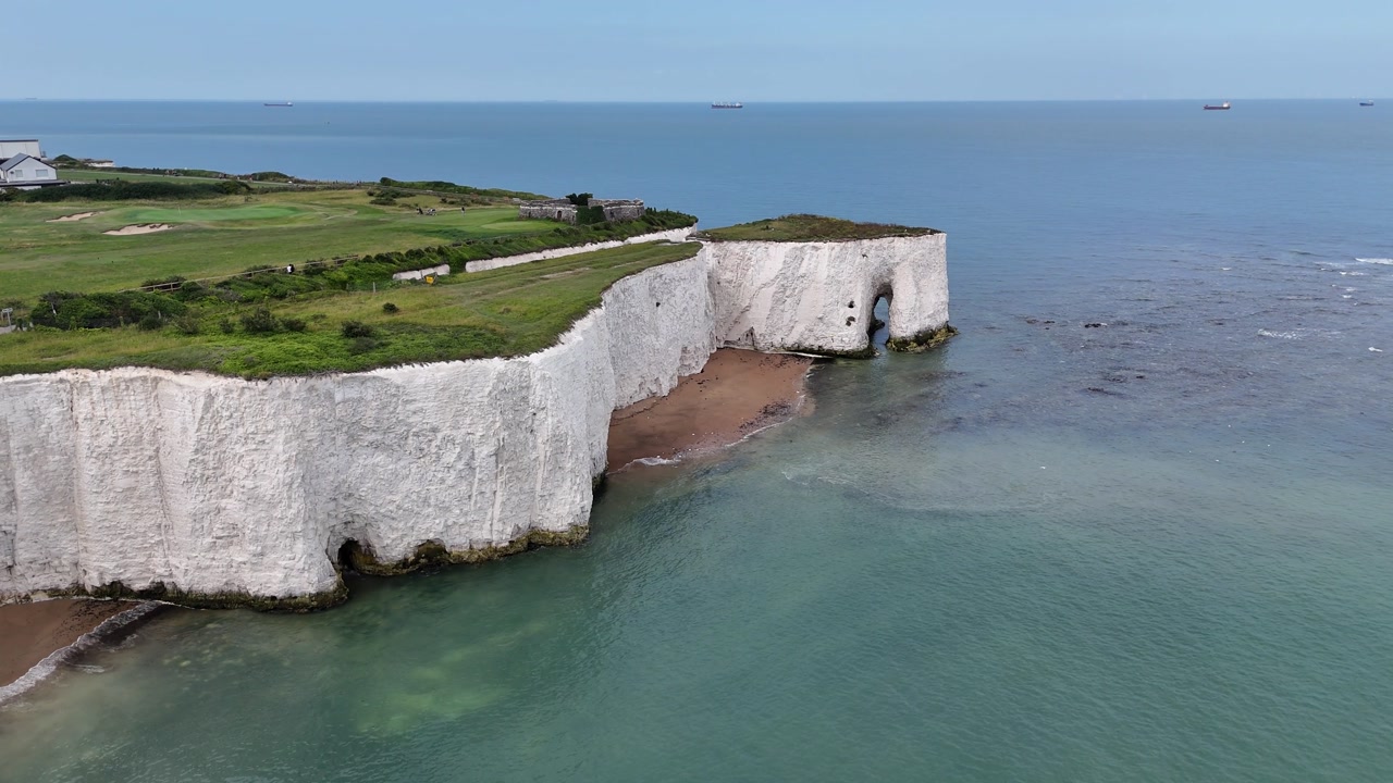 Rock arch at Kingsgate bay Kent coast UK drone,aerial