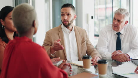 businessman, talking or boardroom office meeting