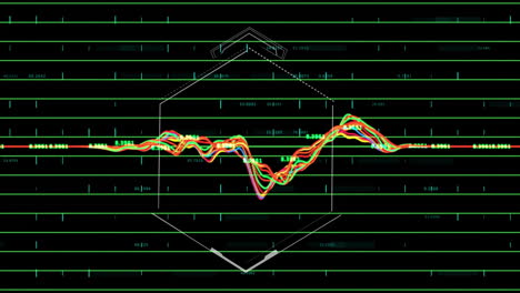 animation of colorful financial graph lines fluctuating on dark grid with hexagonal overlay