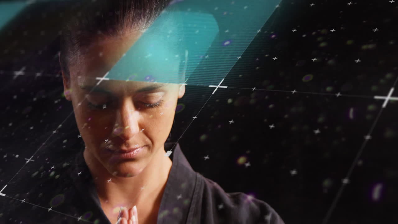 여성 무술 아티스트에 대한 스캐너 처리 데이터의 애니메이션