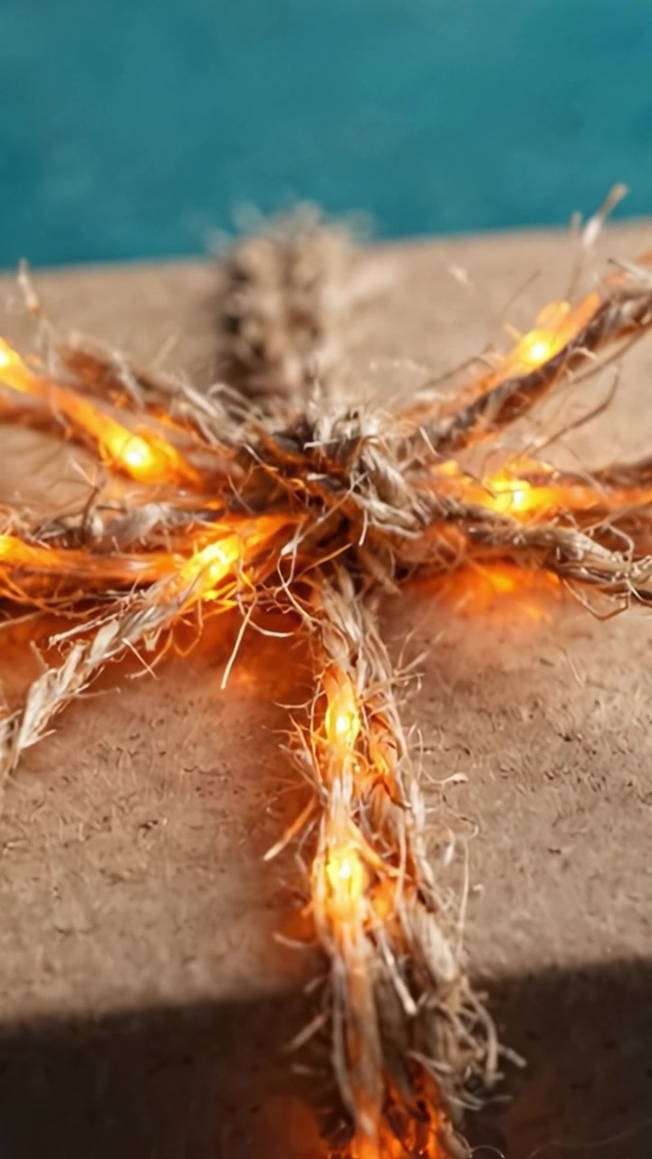 Regalo impacchettato con cura con luci scintillanti e spago naturale, che evidenzia celebrazioni accoglienti e un impacchettamento premuroso per occasioni speciali.