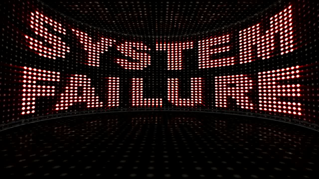 시스템 실패 텍스트 및 추상적인 미친 불빛 전구 애니메이션, 렌더링, 배경, 루프