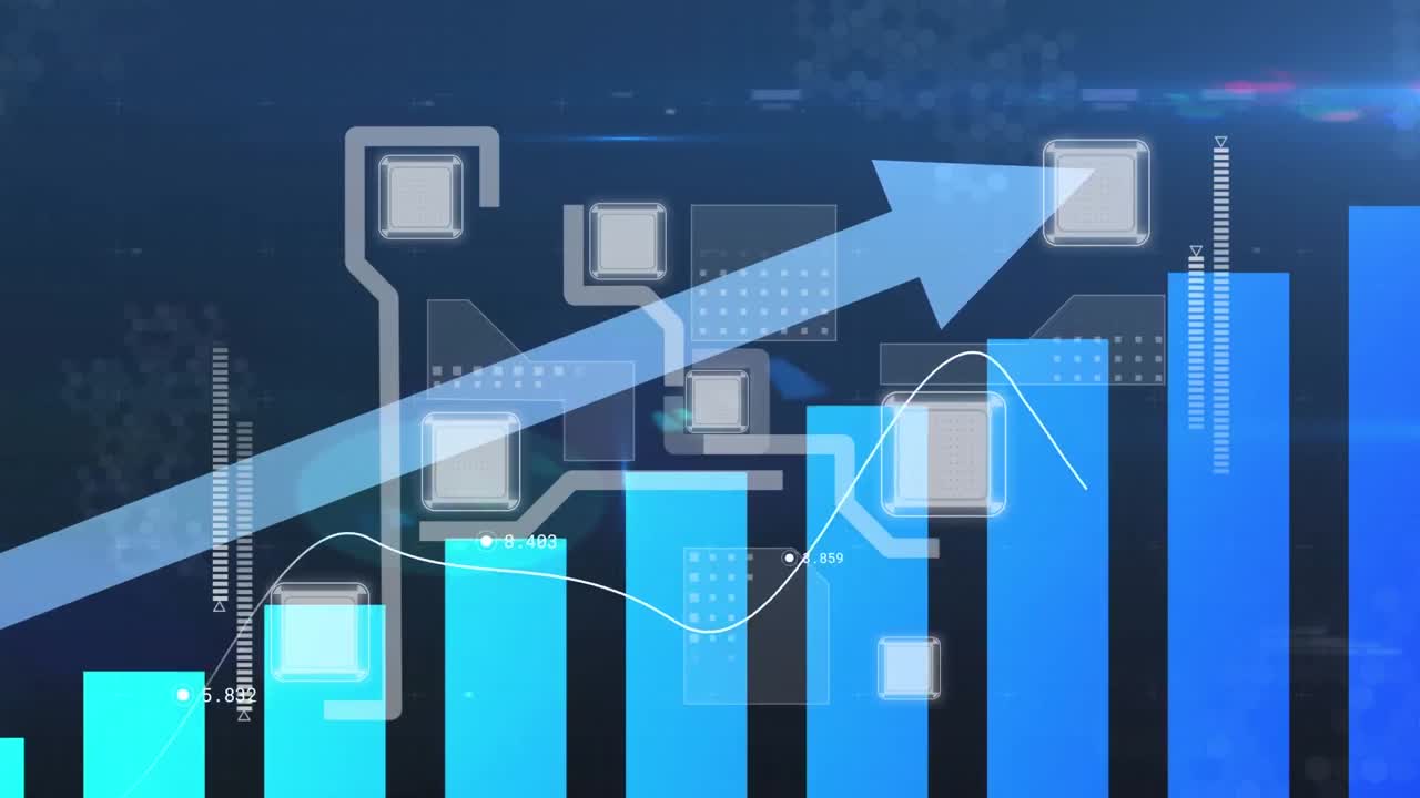 animación de las estadísticas con flecha y red de conexiones