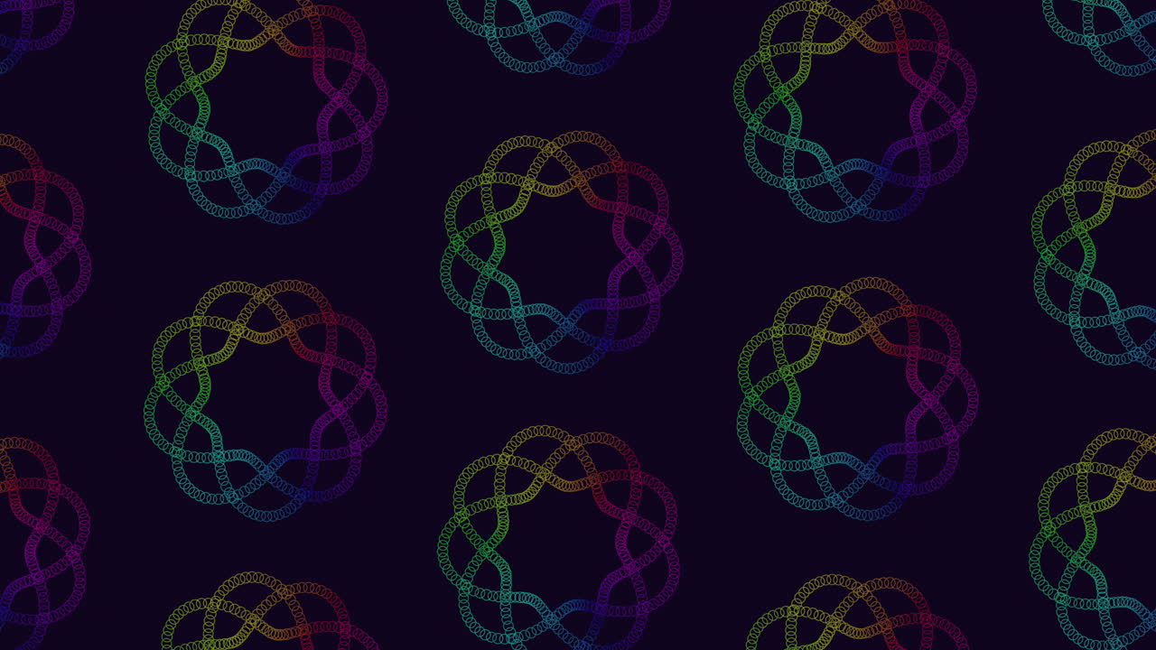 Colorful illusion and abstract flowers pattern on black gradient