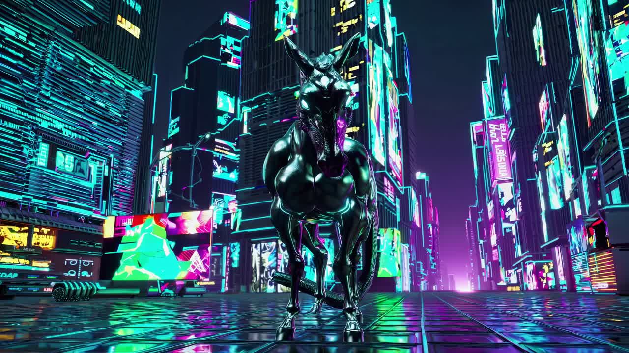 Cyberpunk-Pferd in Neonstadt