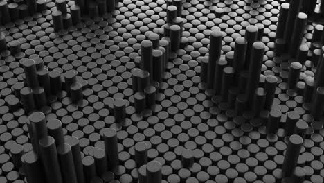 fondo cromado metálico gris abstracto con cilindros. azulejos cerámicos redondos. patrón de geometría. células aleatorias. superficie poligonal brillante. abstracción futurista. bucle sin costuras animación 3d de 4k