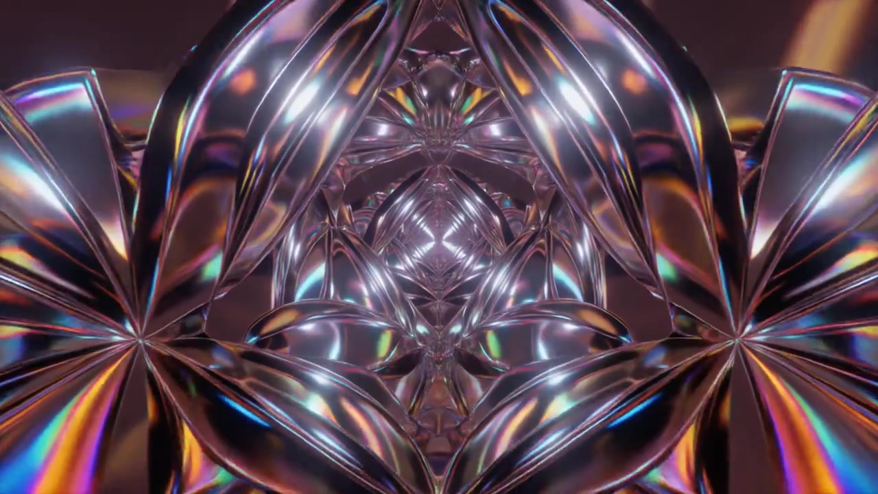 Abstract Motion Background with Iridescent Metallic Geometric Shapes
