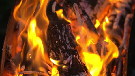 Holzkohle-Und-Feuerflamme,-Nahaufnahme