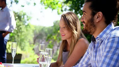 Group-of-friends-interacting-with-each-other-while-having-lunch