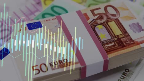 animation of data processing over euro currency banknotes