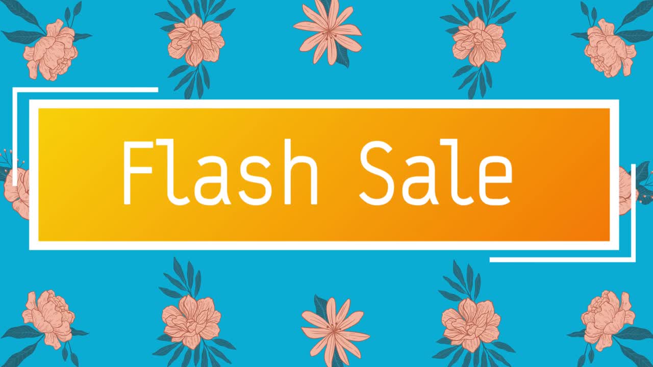 バナーと花の上にフラッシュセールテキストのアニメーションが催眠的な動きで動いています
