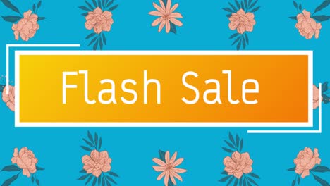 Animation-Von-Flash-Sale-Text-über-Banner-Und-Blumen,-Die-Sich-In-Hypnotischer-Bewegung-Bewegen