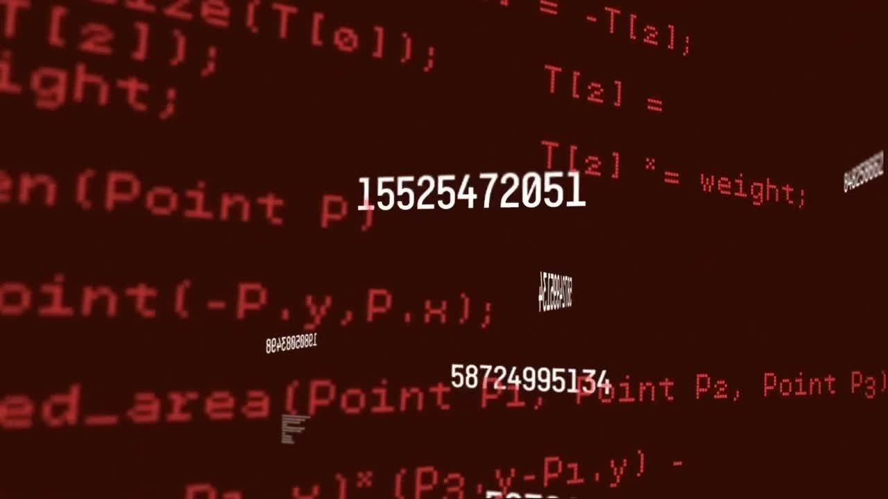 animación digital de números cambiantes y procesamiento de datos contra un fondo rojo
