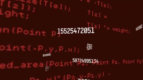 digital animation of changing numbers and data processing against red background