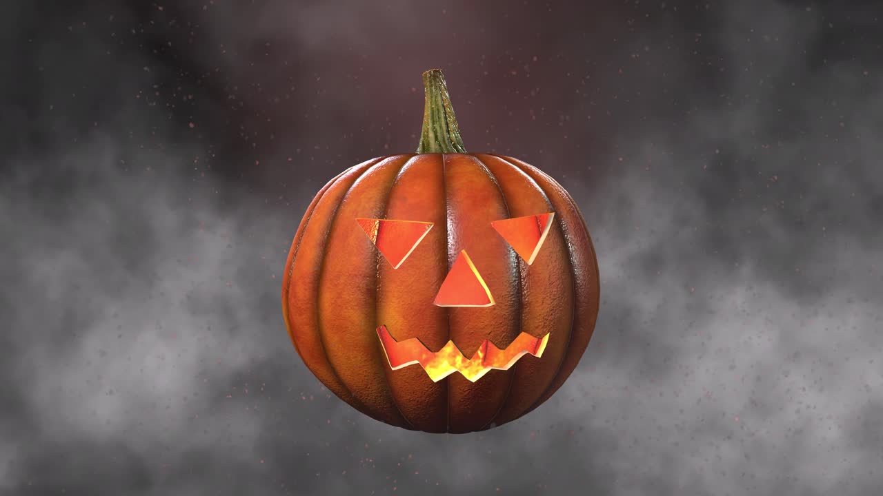 Glowing Jack-o'-Lantern in Smoky Halloween Night