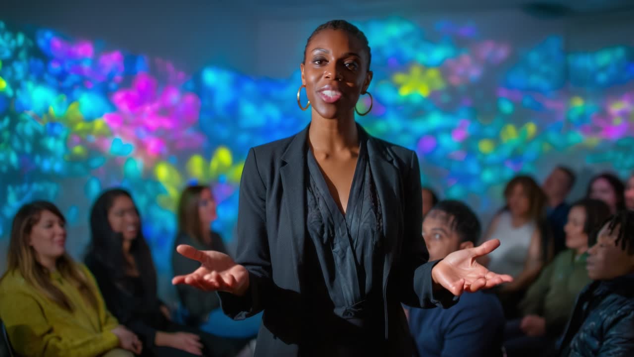 Business presentation with diverse audience