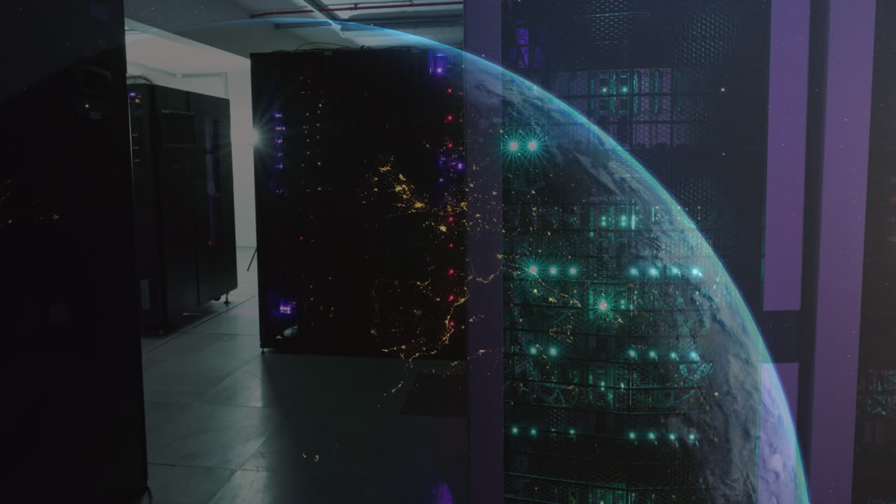 Animation of globe over server room
