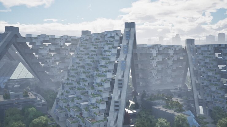 Paesaggio urbano futuristico: Una visione di vita urbana sostenibile