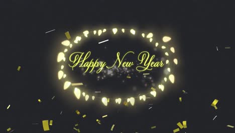 Confetti-falling-over-Happy-New-Year-text-against-black-background