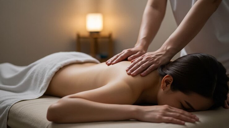 Relaxing Therapeutic Massage Experience: A Professional Therapist Provides Soothing Relief for Stress and Tension in a Calm Spa Environment