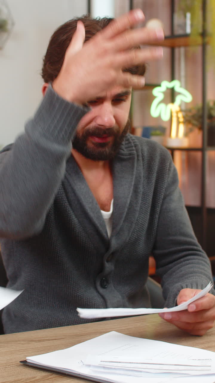 Uomo indiano irritato per il conto extra getta via la ricevuta, non fa cenni, si acciglia, turbato dalla tariffa errata