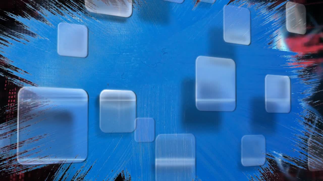 animación de cuadrados, procesamiento de datos y fondo azul