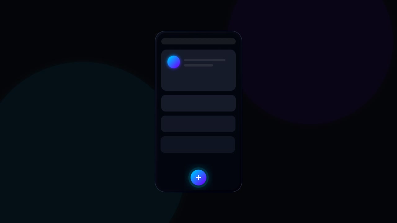 Animazione dell'interfaccia di un'app mobile minimalista con elementi sfumati