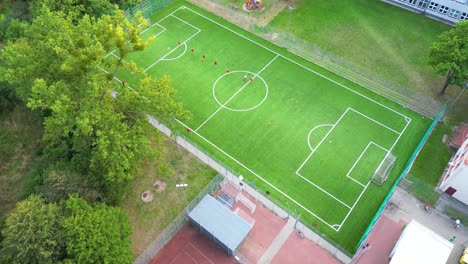 aerial top down view of soccer football field