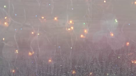 animation of glowing christmas fairy lights over winter scenery