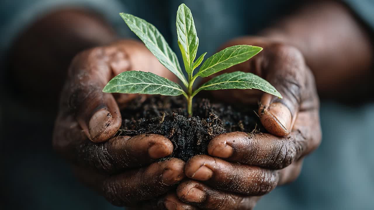 Nurturing Nature: A Close-Up of Hands Cradling a Young Plant with Lush Green Leaves, Symbolizing Growth, Sustainability, and Hope for the Future of Our Planet