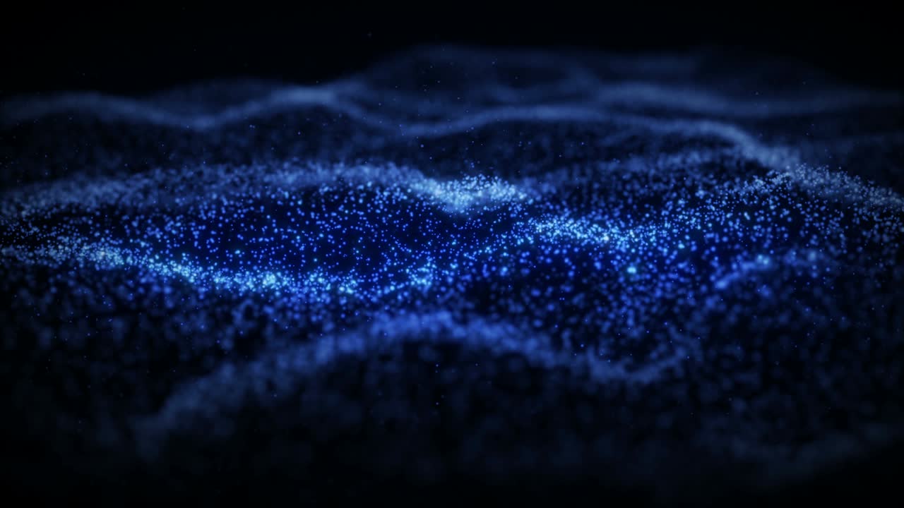 Flowing particles glowing surface. Blinking shiny waves from dots. Mesh, grid animation. FUI HUD element. Loopeable
