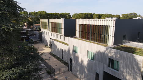 Discovering-a-modern-new-building-in-Montpellier-aerial-shot