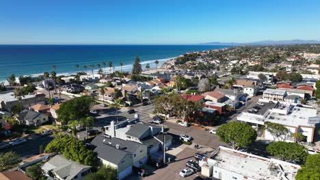 aerial drone shot taken from over the city of encinitas in southern california, usa of the pristine blue sea on a beautiful sunny day