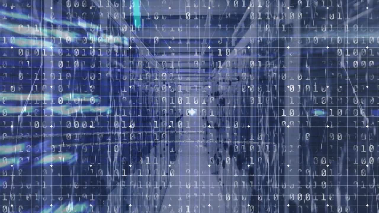 Animation of data processing and binary code over servers