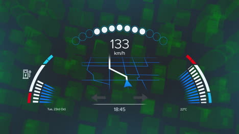 animación del procesamiento de datos y el velocímetro y fondo negro