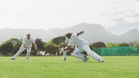 jugador de cricket atrapando la pelota en el campo