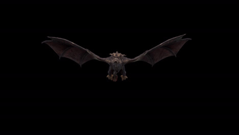 Realistic-dragon-flying-towards-camera-on-black-background