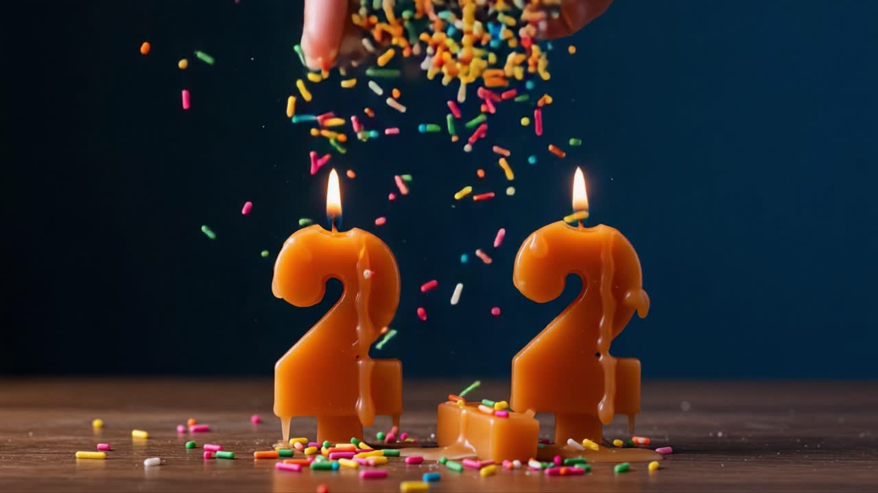 Vibrant Celebration with Candles: Two Bright Number 22 Candles Surrounded by Colorful Sprinkles Creating a Festive Atmosphere for Unique Occasions