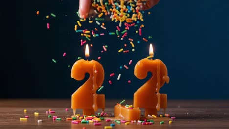vibrant celebration with candles: two bright number 22 candles surrounded by colorful sprinkles creating a festive atmosphere for unique occasions