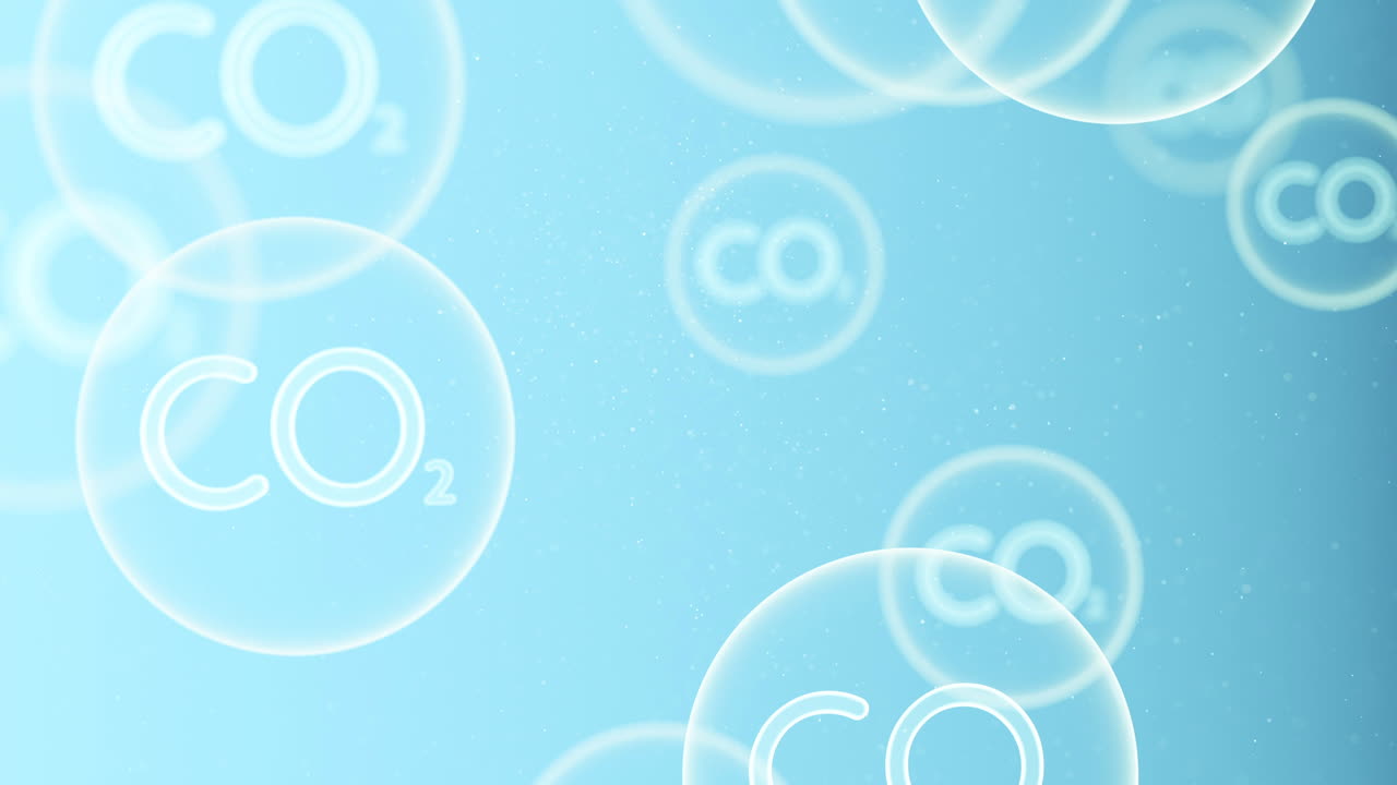 이산화탄소 분자와 파란색 배경, 3d 렌더링
