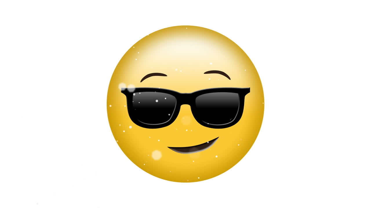 ⁇ 색 바탕 바탕에  ⁇ 색 반점이 떨어지는 선글라스 이모지 아이콘의 애니메이션